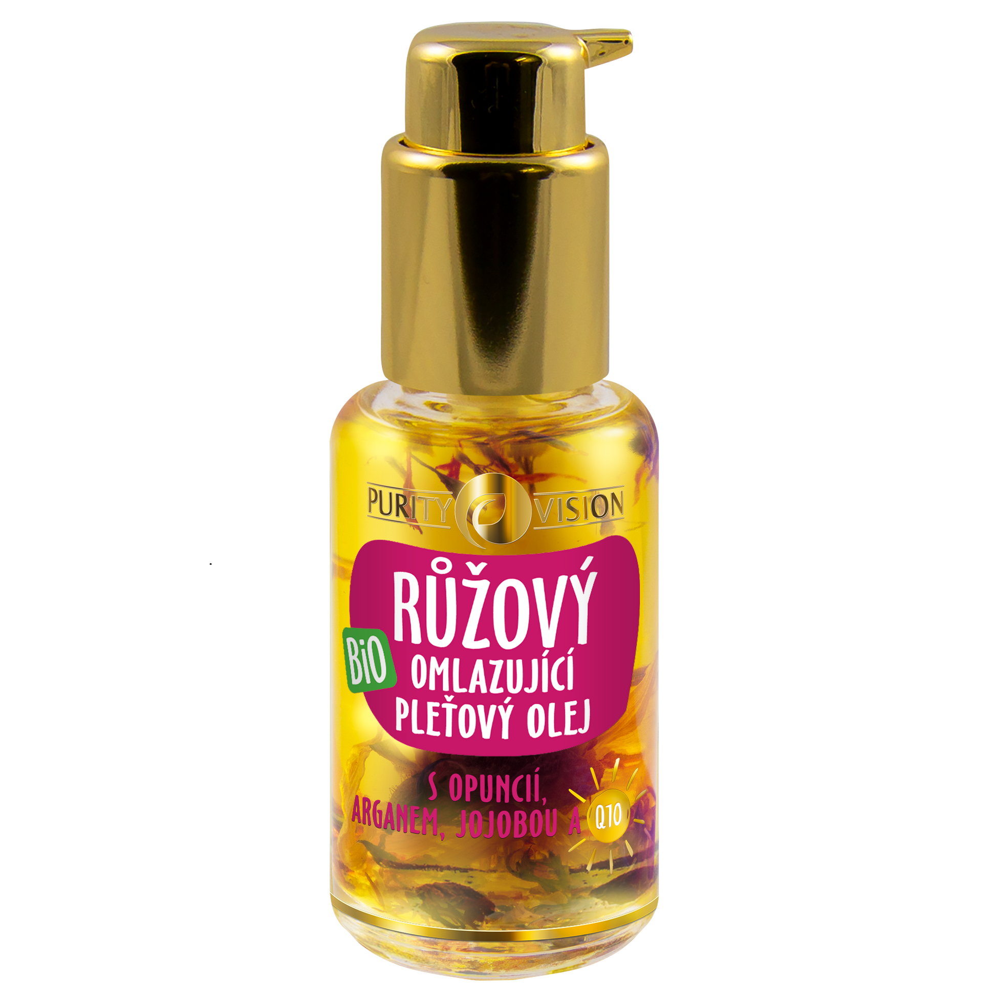 Bio Růžový omlazujíci pleťový olej s opuncií, arganem, jojobou a Q10 45 ml