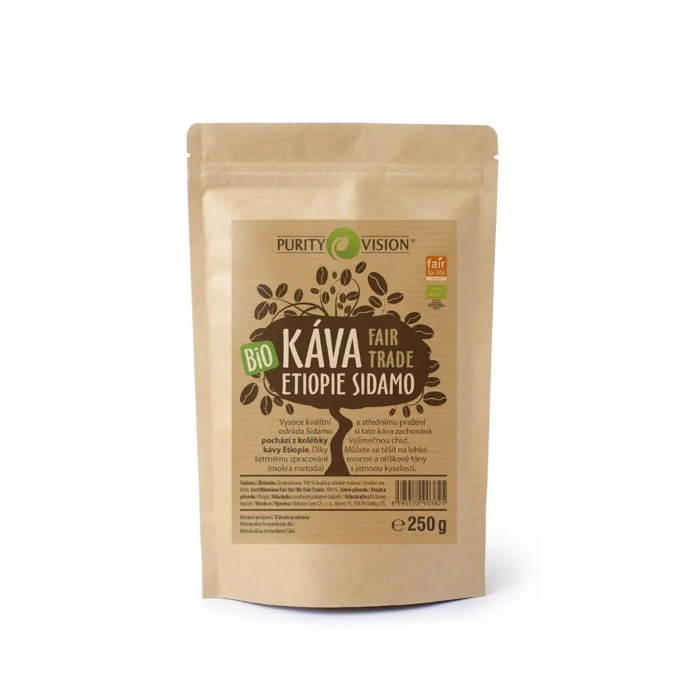 Fair Trade Bio Zrnková káva Etiopie Sidamo 250 g Purity Vision CZ