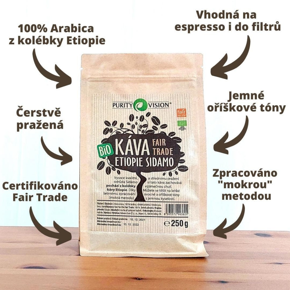 Fair Trade Bio Zrnková káva Etiopie Sidamo 500 g